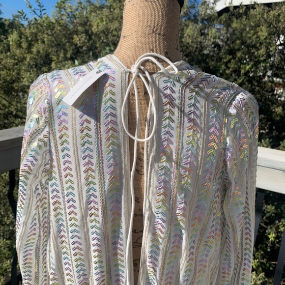 NWT Anthropologie Maxi dress Sequin Metallic boho beach wedding glam bridal M/L - Picture 15 of 16